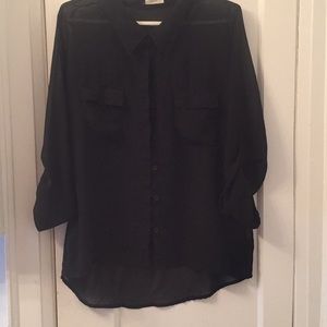 Black sheer button down shirt